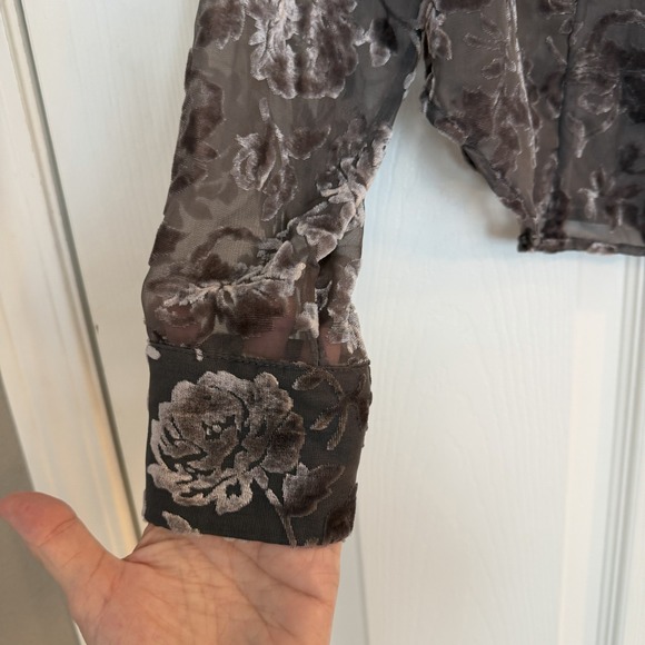 Gap Womens Small Brown Velvet Burnout Crop Button Up Floral WhimsiGoth Fairy EUC - Picture 4 of 10